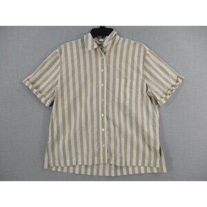 Madewell Beige & White Striped Short-Sleeve Button-Up Shirt Womens Medium